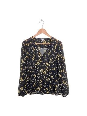 Volcom Black Floral V-Neck Long Sleeve Blouse